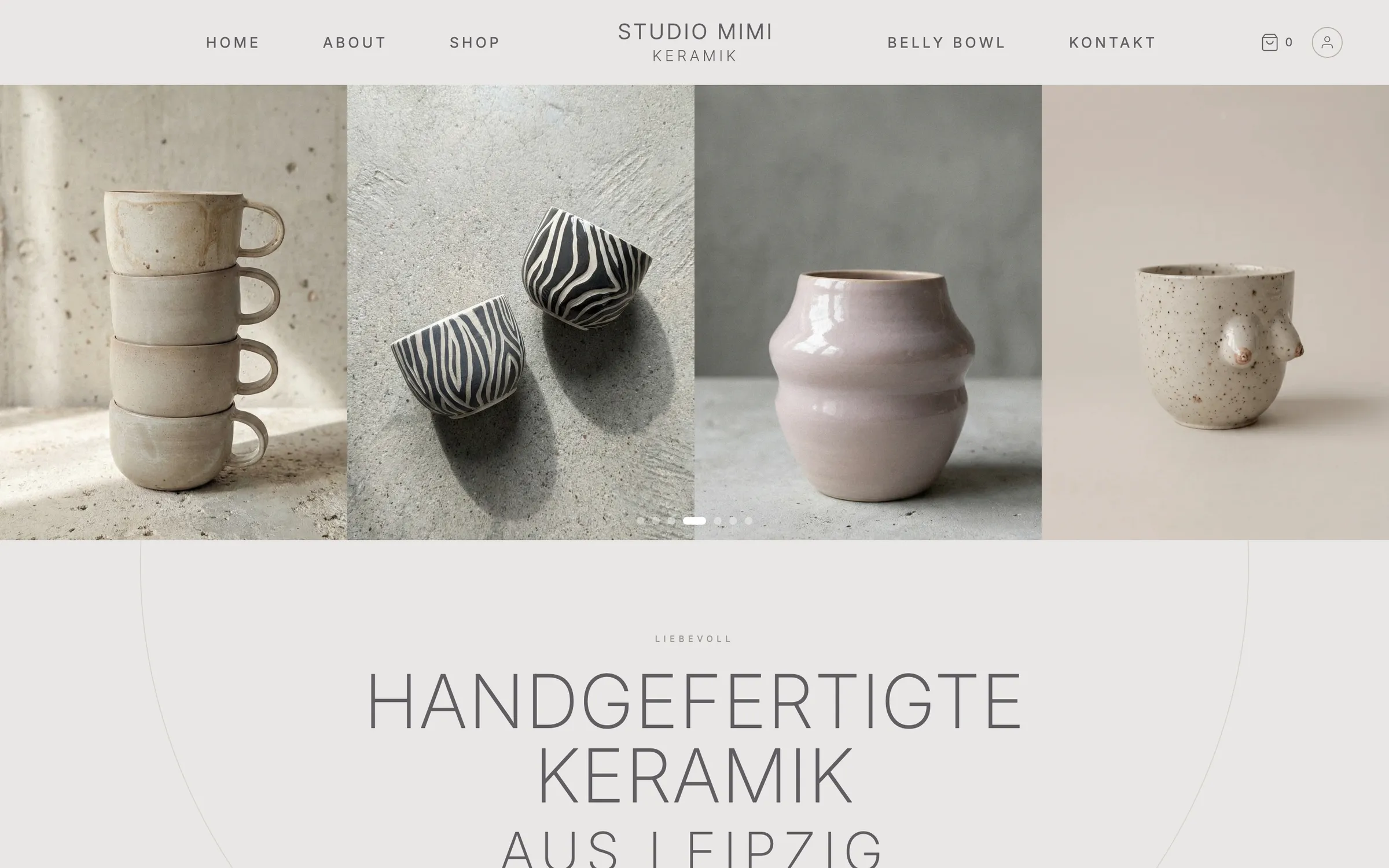 Studio Mimi: Startseite auf dem Desktop