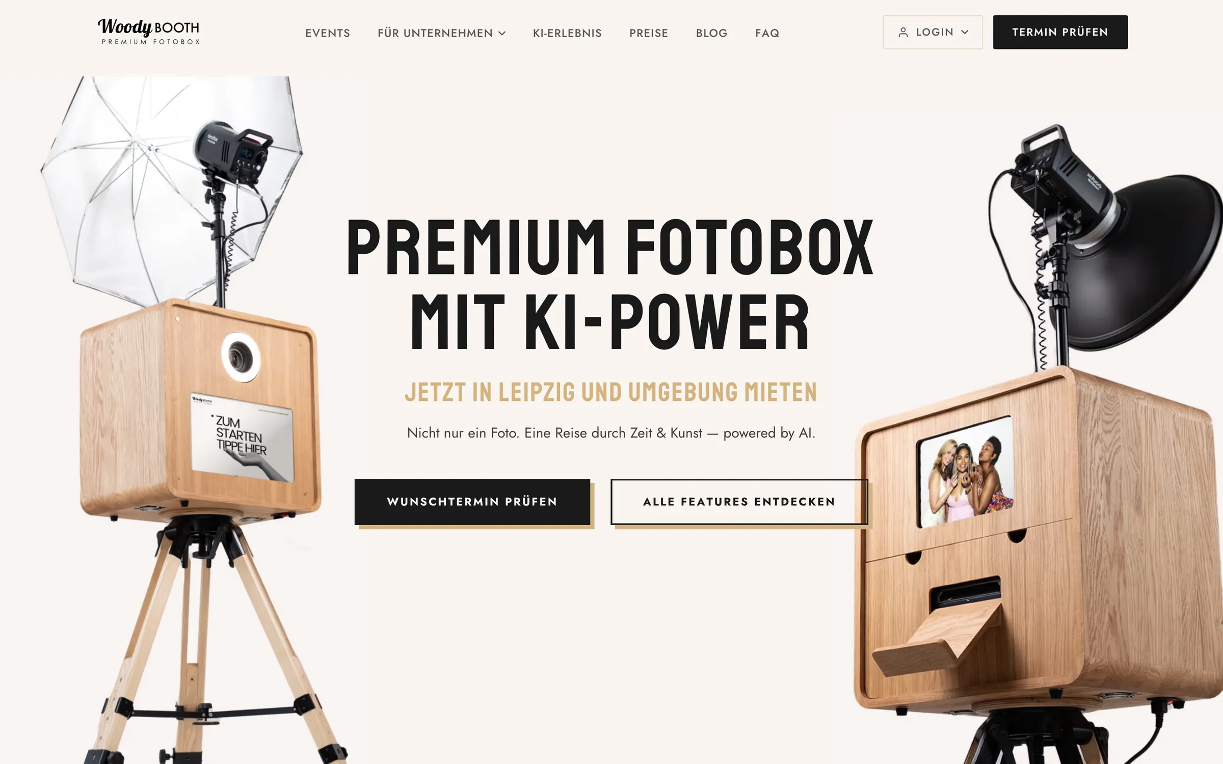 WoodyBooth: Startseite auf dem Desktop
