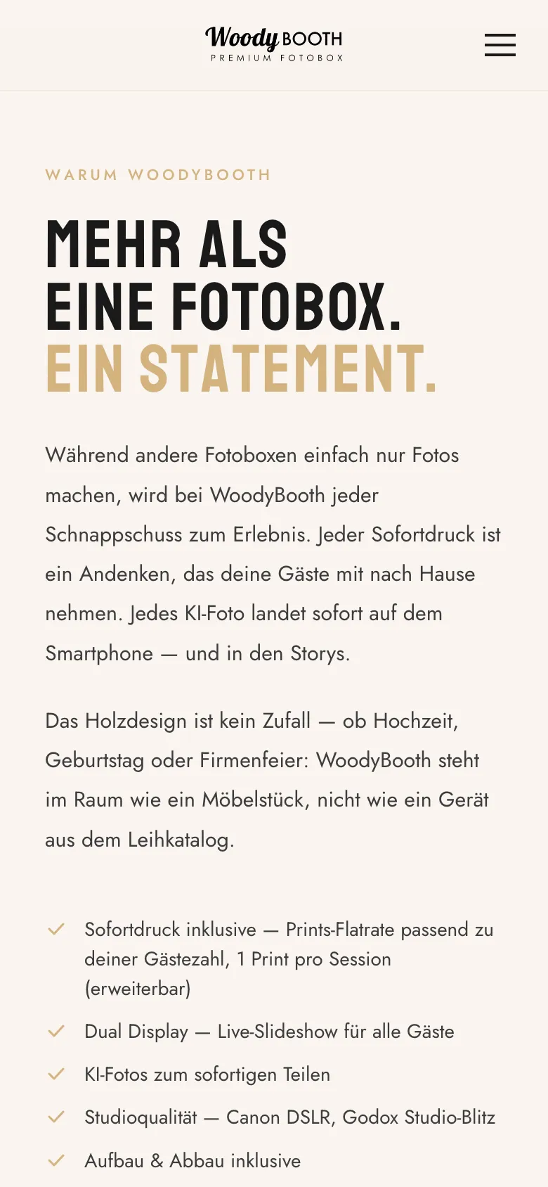 WoodyBooth: mobile Ansicht 2