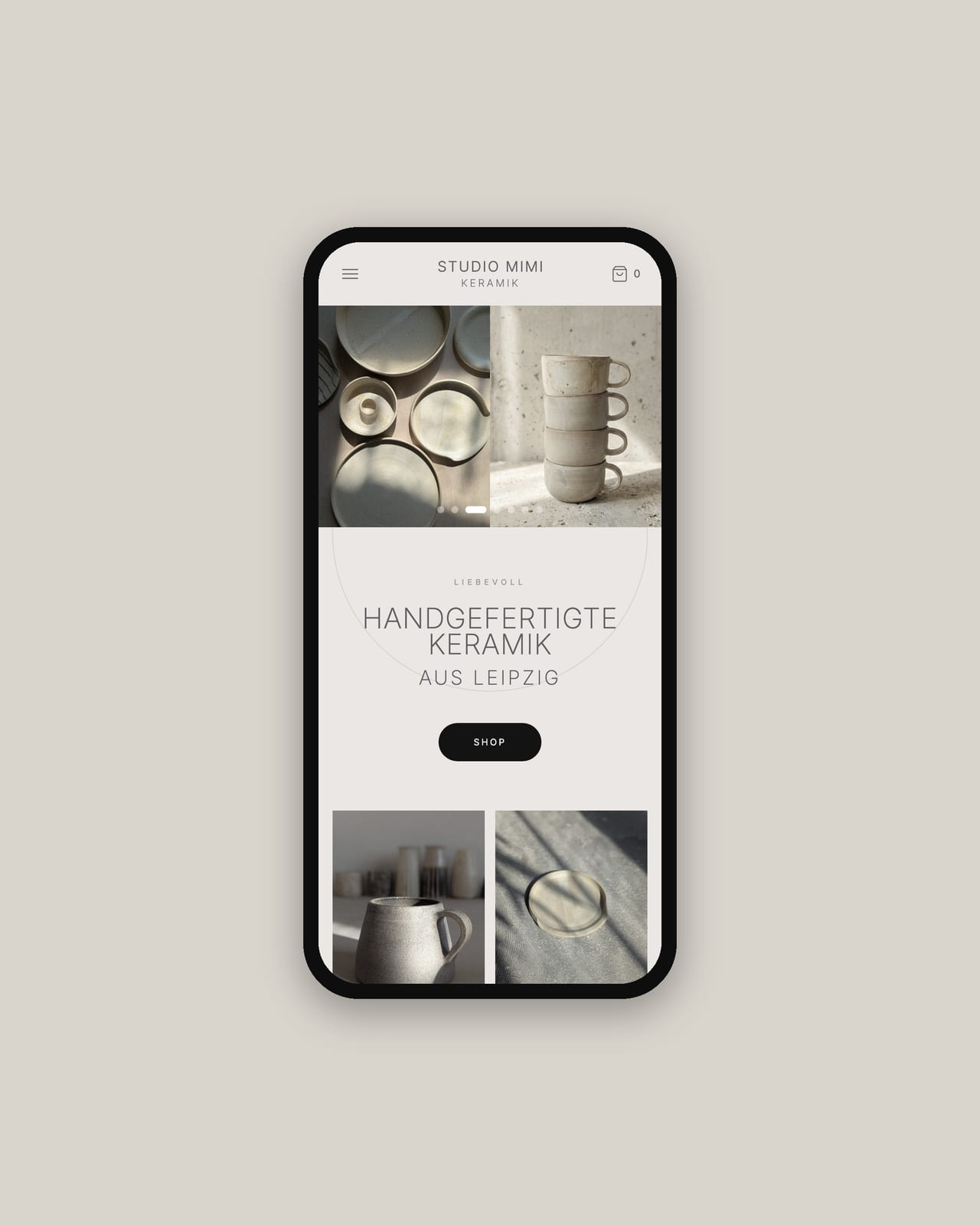 Mobile Ansicht des Studio-Mimi-Onlineshops auf einem Smartphone